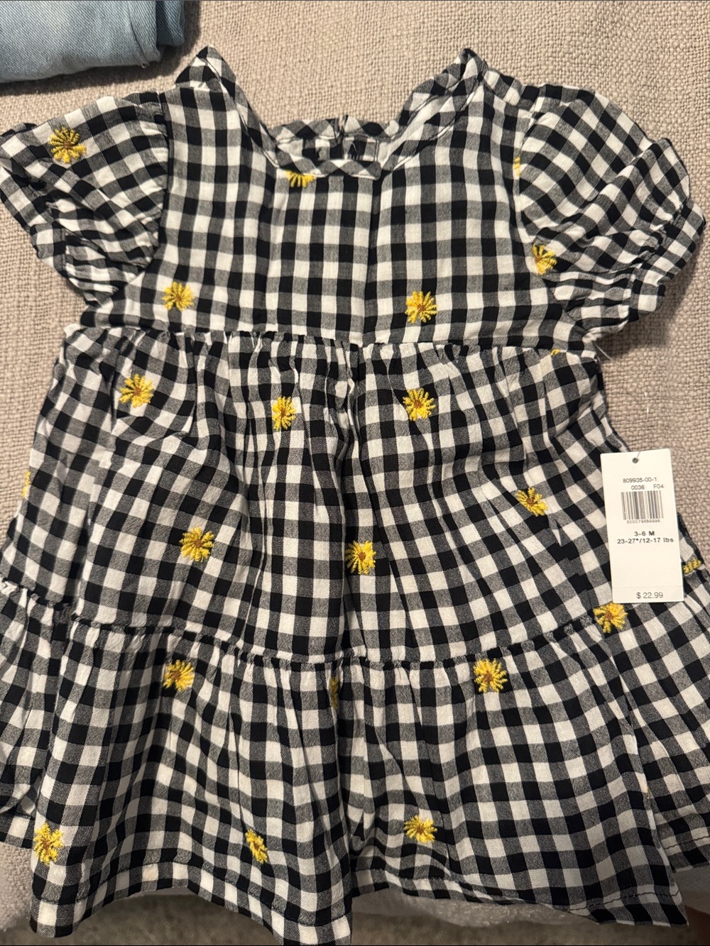 Old Navy Black & White Gingham Dress with Yellow Daisy Embroidery - Kids